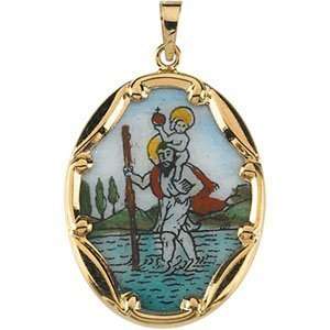  14k Gold And Porcelain Saint Christopher Medal Jewelry
