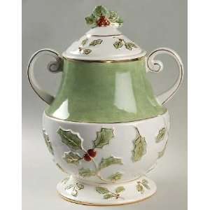   Holly And Berry Gold Cookie Jar and Lid, Fine China Dinnerware