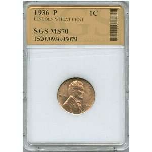  1936 P Lincoln Cent SGS MS70 Certified