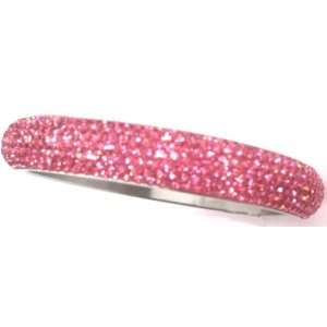  Pave Crystal Stainless Steel Slip on Bangle With Rose Pink Crystals 