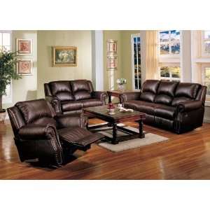 com Leather Match Sofa Set   3 Piece in Genuine Brown Bonded Leather 