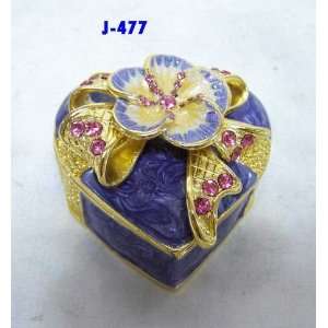  Periwinkle Blue Enamel Heart Jewelry Trinket Box With 