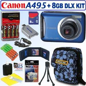  Canon PowerShot A495 10.1 MP Digital Camera (Blue) + 8GB 