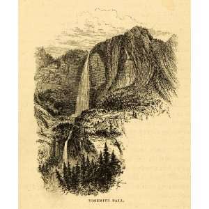  1872 Wood Engraving Yosemite Fall National Park United 