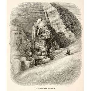  1891 Wood Engraving Colossus Abu Simbel Sculpture Statue 