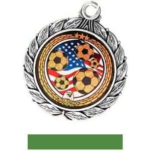 Eagle Mylar Custom Soccer Medal Ribbon 8501 SILVER MEDAL/GREEN RIBBON 
