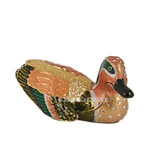 Mandarin Duck Trinket Box  Colorful   Bejeweled Collectible Figurine 