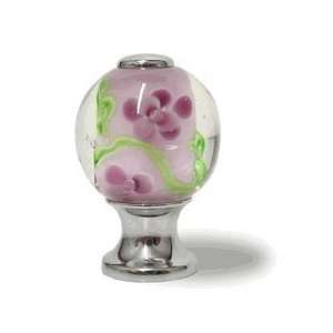  Handmade Glass Cabinet Knob, Pink Floral