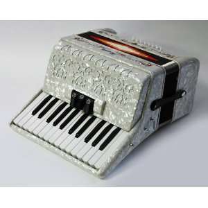  NEW PRO PEARLY WHITE PIANO ACCORDION 48 BASS 3 SWITCH 