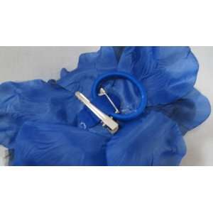 Oversized Blue and Black Sheer Rose Hair Flower Clip Pin and Band 3 in 