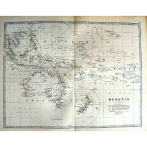  JOHNSTON ANTIQUE MAP 1888 OCEANIA AUSTRALIA NEW ZEALAND 