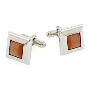  Silver plated square cufflinks with centrally set peach 