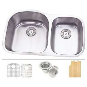 35 Inch Stainless Steel Undermount Double 60/40 D Bowl Offset Kitchen 