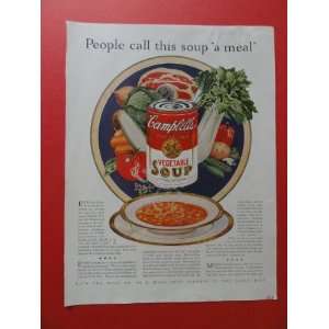 1928 Campbells vegetable soup, print ad(a meal)original 