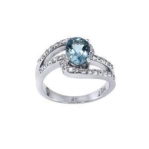 Oval Shape 1.10 ct. Aquamarine and Dimaond Ring in 18K White Gold