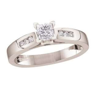  Platinum Princess Cut Center with Round Side Stones Ring 