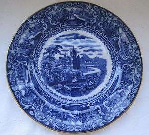   STAFFORDSHIRE FLOW BLUE GOLD TRIMMED 1909 BREAD PLATE (S)   ANTIQUE