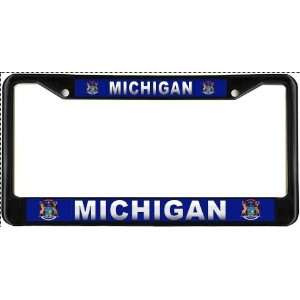  Michigan State Name Flag Black License Plate Frame Metal 