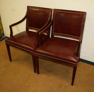 Antique STYLE Traditional HICKORY leather Louis side guest chairs 