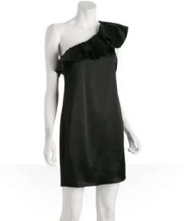 by Allen Schwartz black sateen ruffled asymmetrical dress 