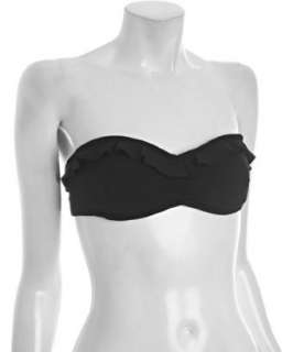 Shoshanna black textured ruffle bandeau bikini top   