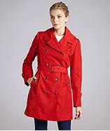 Cole Haan crimson water resistant belted hooded trench style 