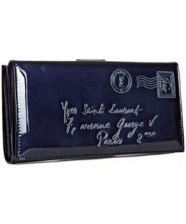 Yves Saint Laurent marine patent calfskin Y Mail continental wallet 