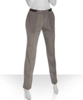 Gucci taupe stretch silk leather detail pants  