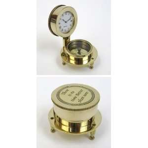 Solid Brass 3 Inch Compass and Clock   Reproduction Classic Nautical 