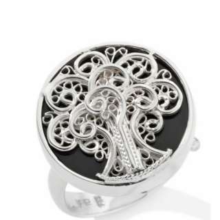 CL by Design Black Shell Sterling Silver Tree of Life Ring 12 with 