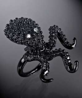 Kenneth Jay Lane black resin cabochon octopus ring   