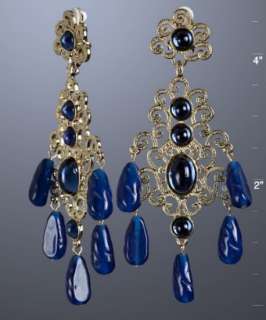 Kenneth Jay Lane blue cabochon clip on chandelier earrings   