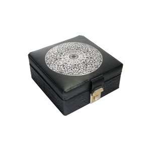   Leather Jewelry Box with Silver Arabesque Design