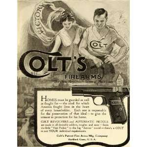 1919 Ad Colts Patent Fire Arms Couple Automatic Pistol Revolver Gun 
