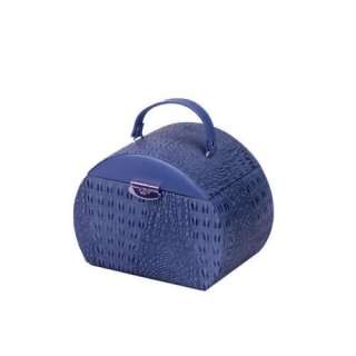 New Small Round Leather Jewelry Box Travel Case   Blue  