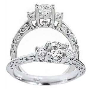 14k White Gold 3 Three Stone Diamond Engagement Ring Filigree Style (0 