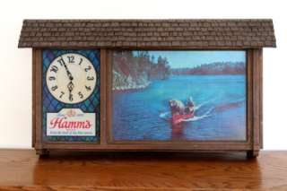 Hamms Beer Bear in Red Canoe Scene O Rama Sign / Clock  