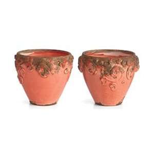  Pompeii Small Coral Round Planters Set Of Two