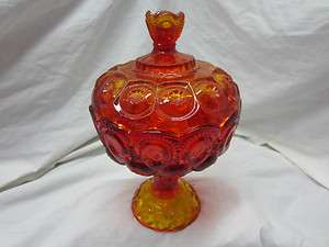 LE Smith Moon & Stars Amberina Glass Large Footed Compote w/ Lid 