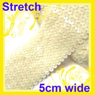 Y318 2 inch Ivory Sequin Elastic/Stretch Trim per Feet  