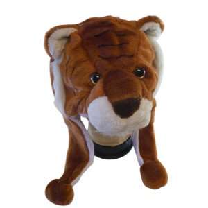  Plush Tiger Animal Hat   Tiger Hat with Ear Flaps and Poms 