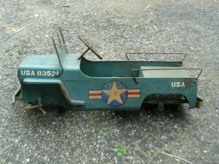 RARE EARLY ARMY JEEP PEDAL CAR, GREAT PAINT AND STENCILING  