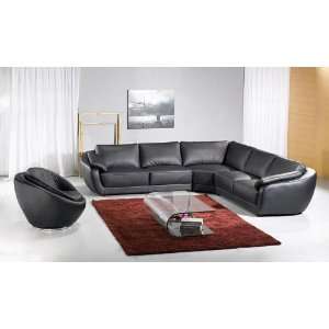  Contemporary Black Leather Sectional Sofa With Swivel 