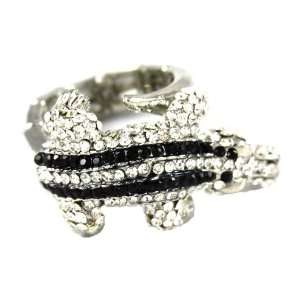 Unique Black and Ice Crystal Covered Crocodile/ Alligator Fashion Ring 