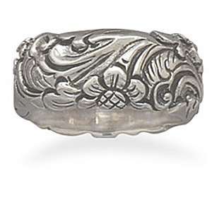  Oxidized Sterling Silver Floral Design Ring   Size 8 West 