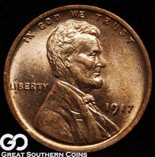 1917 Lincoln Cent Penny SOLID GEM BU++ ** RED  