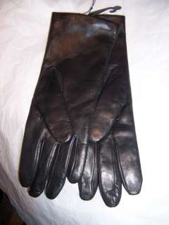 Lord & Taylor Cashmere Long Black Fine Leather Gloves  
