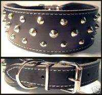 Black Leather Dog Collar Studded Spikes XL 19.5 22.5  