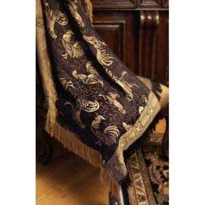 Black and Gold Rayon Rooster Tapestry Throw 