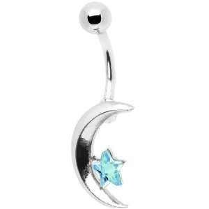  Azure Skies Celestial Star and Crescent Moon Belly Ring Jewelry